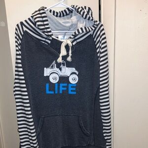 LIVNFRESH JEEP LIFE Navy Striped Hoodie with Graphic Design XXL